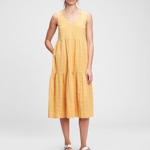 GAP sleeveless yellow tiered midi dress size medium